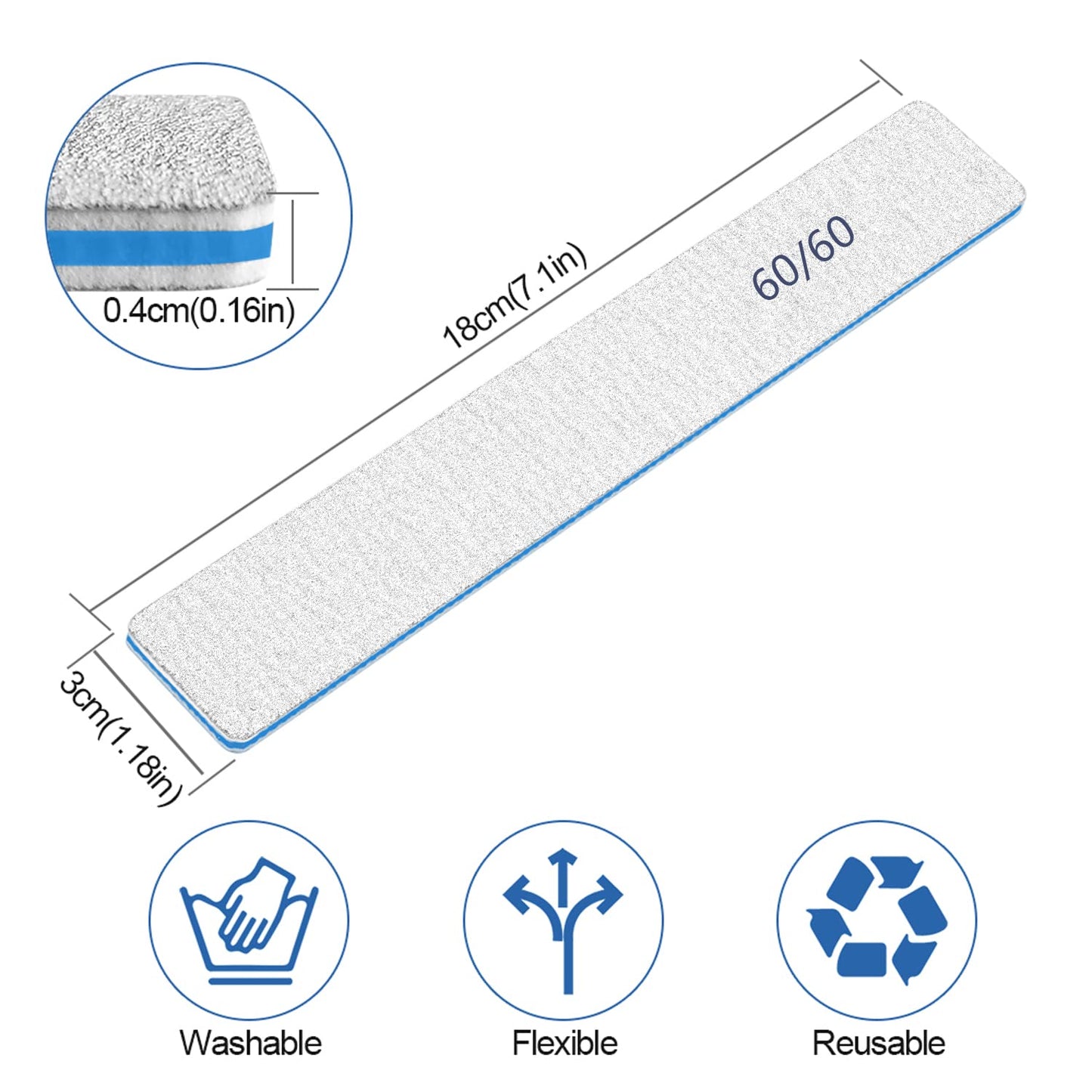 Nail Files 50pcs-Nail File 60/60 Grit for Acrylic Nails, Rough Nail Files Emery Boards for Artificial Nails, Fake Nails, Professional Double Sided Jumbo Zebra Nail File