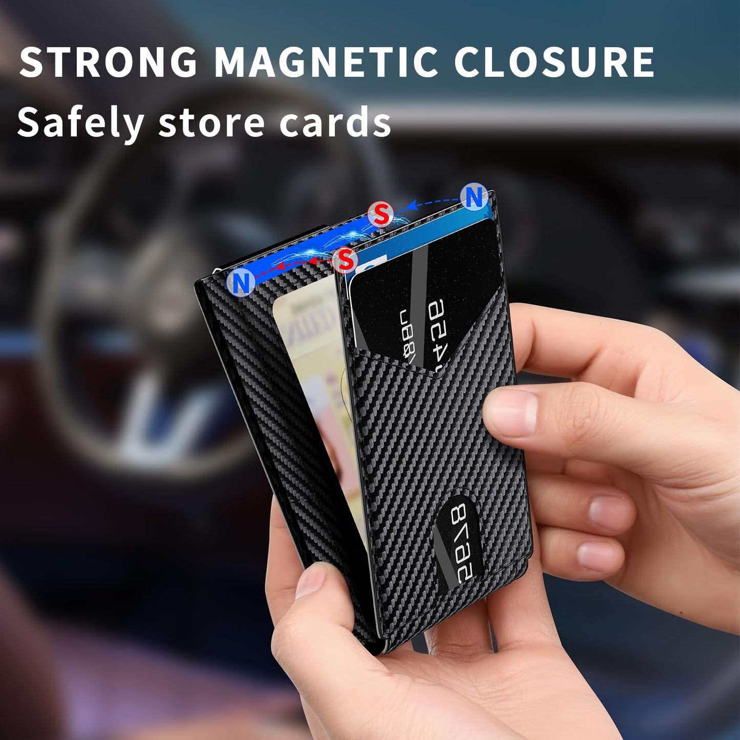 KISUEDZP Wallet for Men Aluminum RFID Blocking -Metal Smart Pop-Up Credit Card Holder with 2 ID Windows, Holds 8-10 Cards,Bifold Security Front Pocket Wallet & Money Clip,Men's accessories(Carbon)
