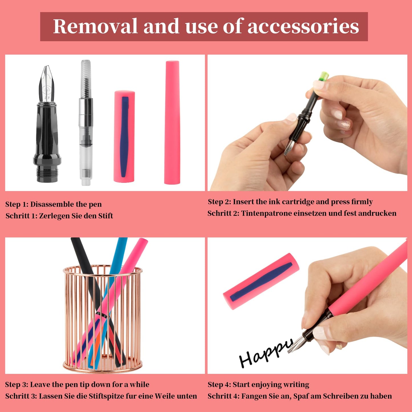 DTianSir Calligraphy Pen Set,Fountain Pens with 7 Different Replaceable Nibs with 60 Ink Cartridges(12 Colors),Calligraphy Set for Beginner Writing Drawing