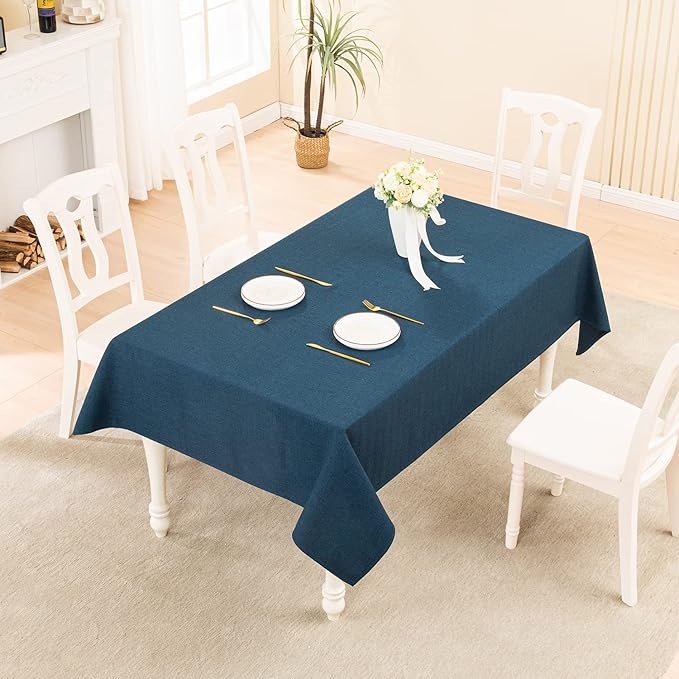 BALCONY & FALCON Rectangle Tablecloth Washable Wrinkle Resistant and Water Proof Table Cloth Decorative Linen Fabric Tablecloths for Dining Parties Kitchen Wedding and Outdoor Use (Navy Blue, 55x85)