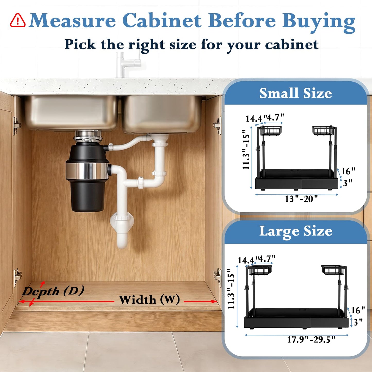 Aisslro Under Sink Organizer, 2 Tier Under the Sink Storage, Expandable Adjustable Slide Out Pull Out Under Cabinet Organizers Shelf, for Kitchen Bathroom Pantry Closet Organization, Black