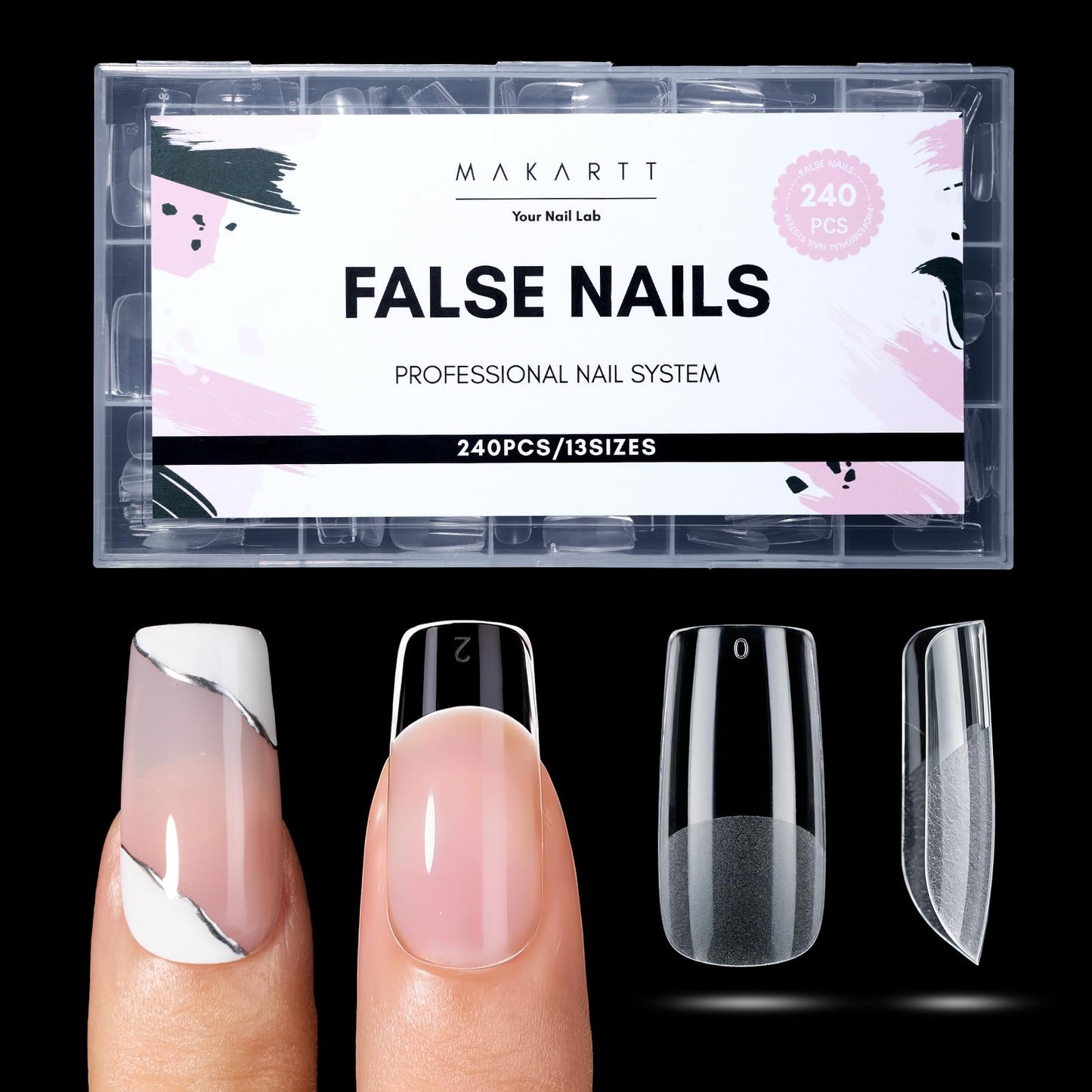 Makartt Medium Square Nail Tips: 240PCS, 13 Sizes, Half Matte, Clear Fake Nails Squoval Shapes - Full Cover Soft Acrylic Press On Nail Extensions Supplies Salon and DIY at Home