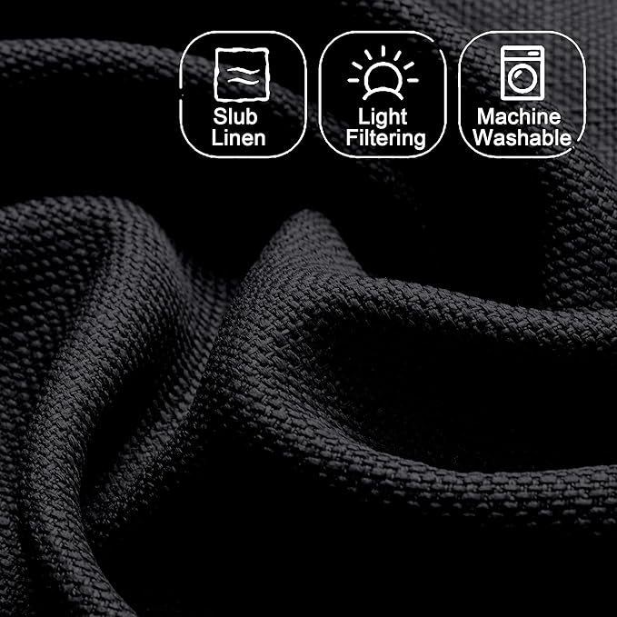 Chyhomenyc Black Curtains 84 Inches Long 2 Panels, Faux Linen Light Filtering Soft Burlap Textured Privacy Farmhouse Curtain Drapes for Living Room Bedroom, 40" Wx84 L