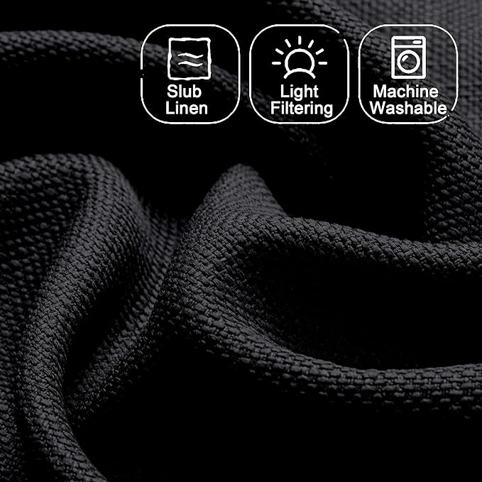 Chyhomenyc 2 Panels Small Cafe Curtains 24 Inch Length, Faux Linen Textured Half Window Curtains for Kitchen Bathroom Farmhouse Country, Light Filtering Black Short Curtains, Each 30x24 Inch