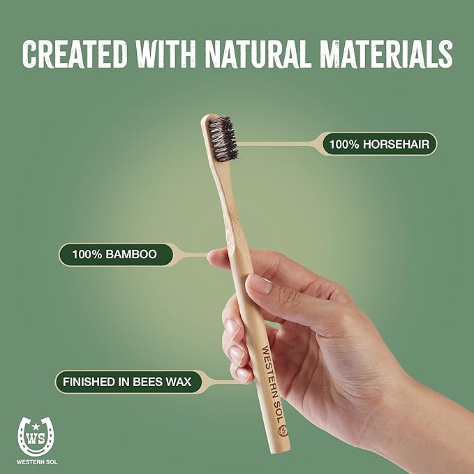 Western SOL Horse Bristle Bamboo Toothbrushes (4-Pack) – Plastic-Free, Biodegradable, Eco-Friendly Toothbrush Set – No Chemicals