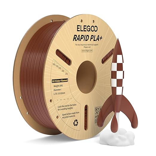 ELEGOO Rapid PLA Plus Filament 1.75mm Brown 1KG, PLA+ 3D Printer Filament for 600 mm/s High Speed Printing, Dimensional Accuracy +/- 0.02 mm, 1kg Cardboard Spool(2.2lbs)
