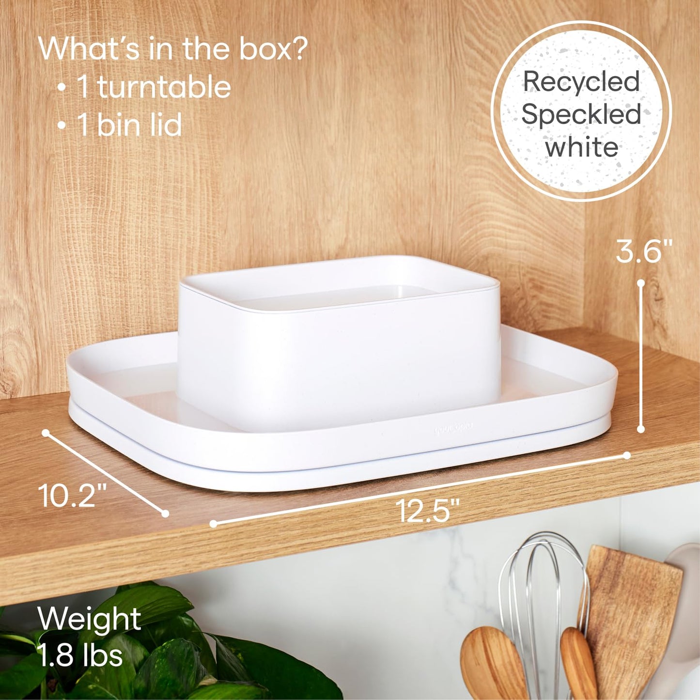 YouCopia MagicTrack Rectangle Lazy Susan Turntable 2-Tier Spice Rack: Jar & Bottle Storage Organizer for Kitchen and Bathroom with 360° Spin, Non-Slip, White Speckled BPA-Free