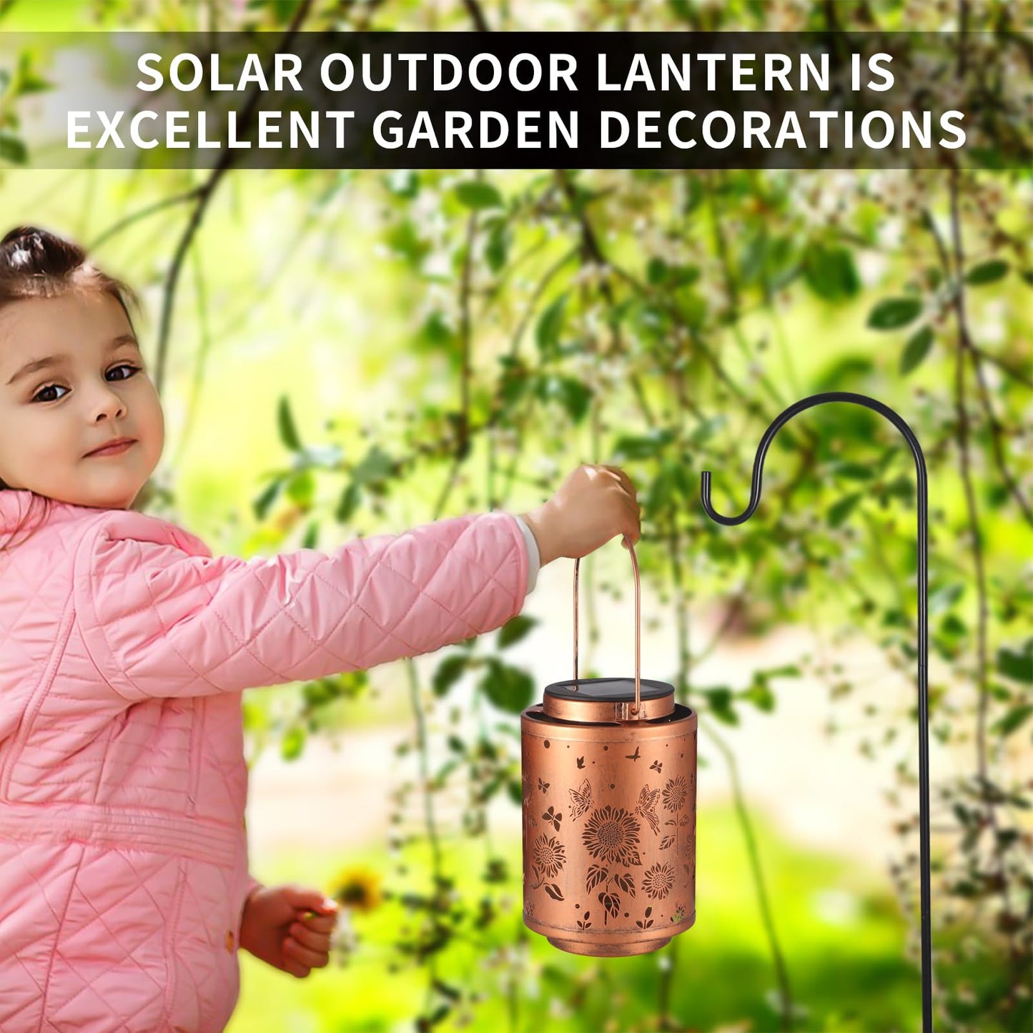 Tepaken Solar Outdoor Lanterns, Butterflies Garden Decor LED Light Hanging Waterproof Metal Lanterns for Patio, Pathway, Yard
