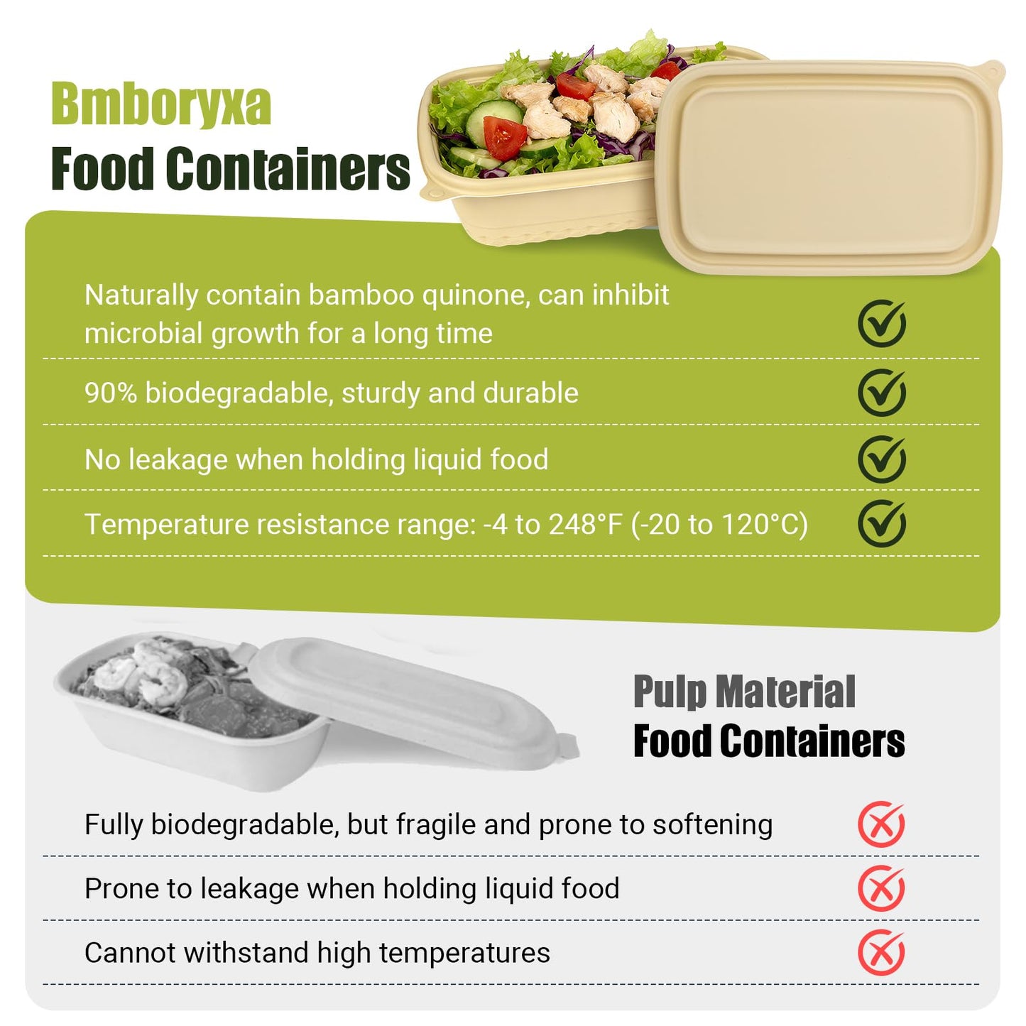Bmboryxa 25Pack(50pcs) Meal Prep Containers Reusable, 32oz Bamboo-Powder Food Containers with Lids, Plant-based To Go Containers for Lunch - Microwave, Freezer, Dishwasher Safe