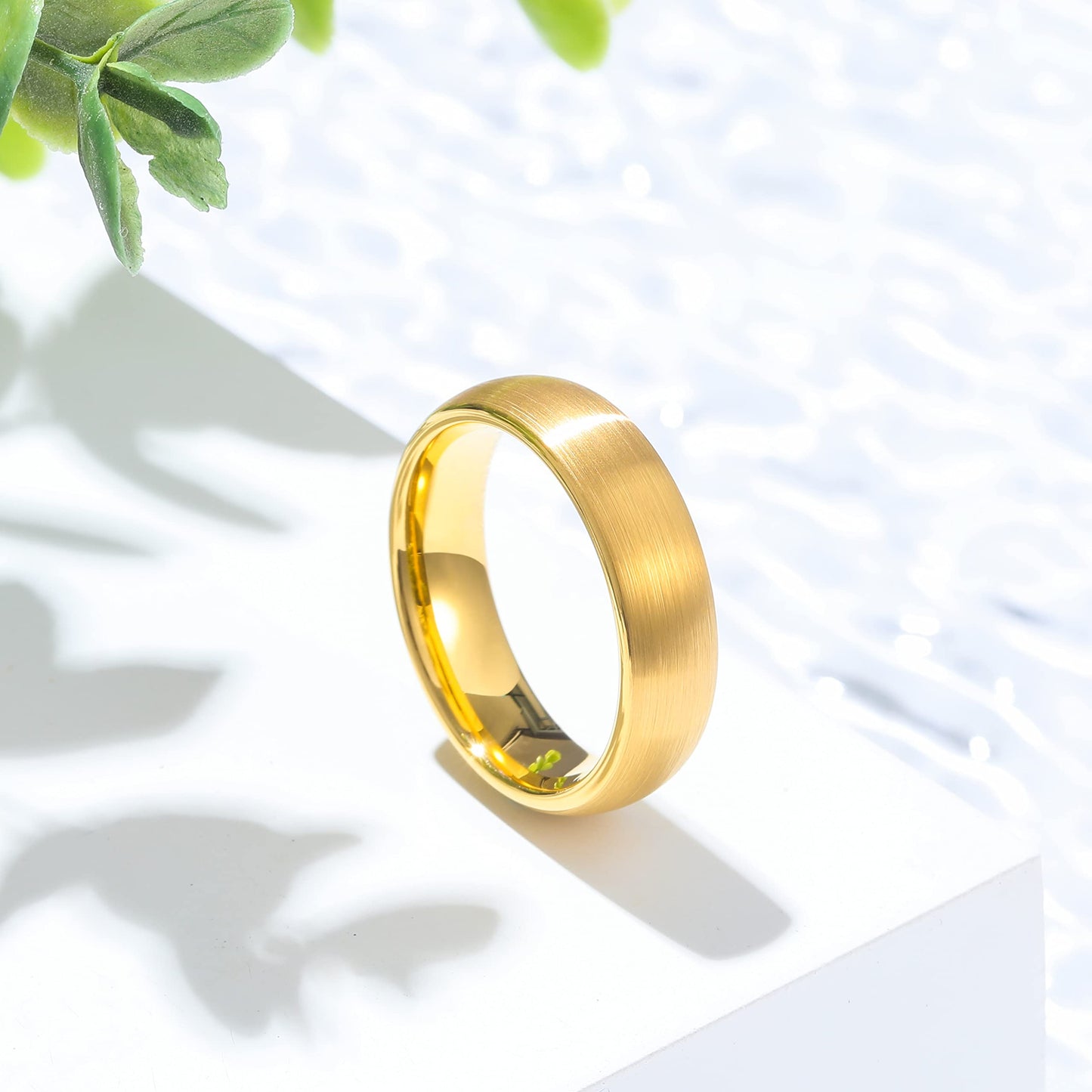 King Will 6mm Mens Womens Gold Wedding Band, Domed Brushed Tungsten Carbide Rings for Men Women, Comfort Fit, Durable, Size 10.5