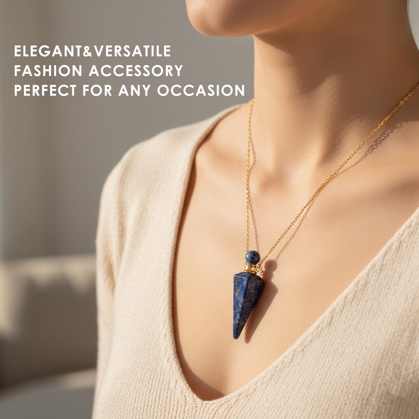 Biiange Perfume Bottle Necklace Diamond Shape, Essential Oil Diffuser Necklace, for Womens Perfumes Vial Pendant Necklaces Jewelry Unique Gift (Dark Blue)