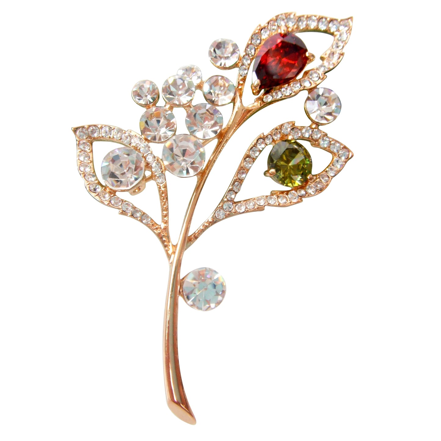 Navachi 18k Gold Plated Green White Crystal Leaves Branches Az7422b Brooch pin