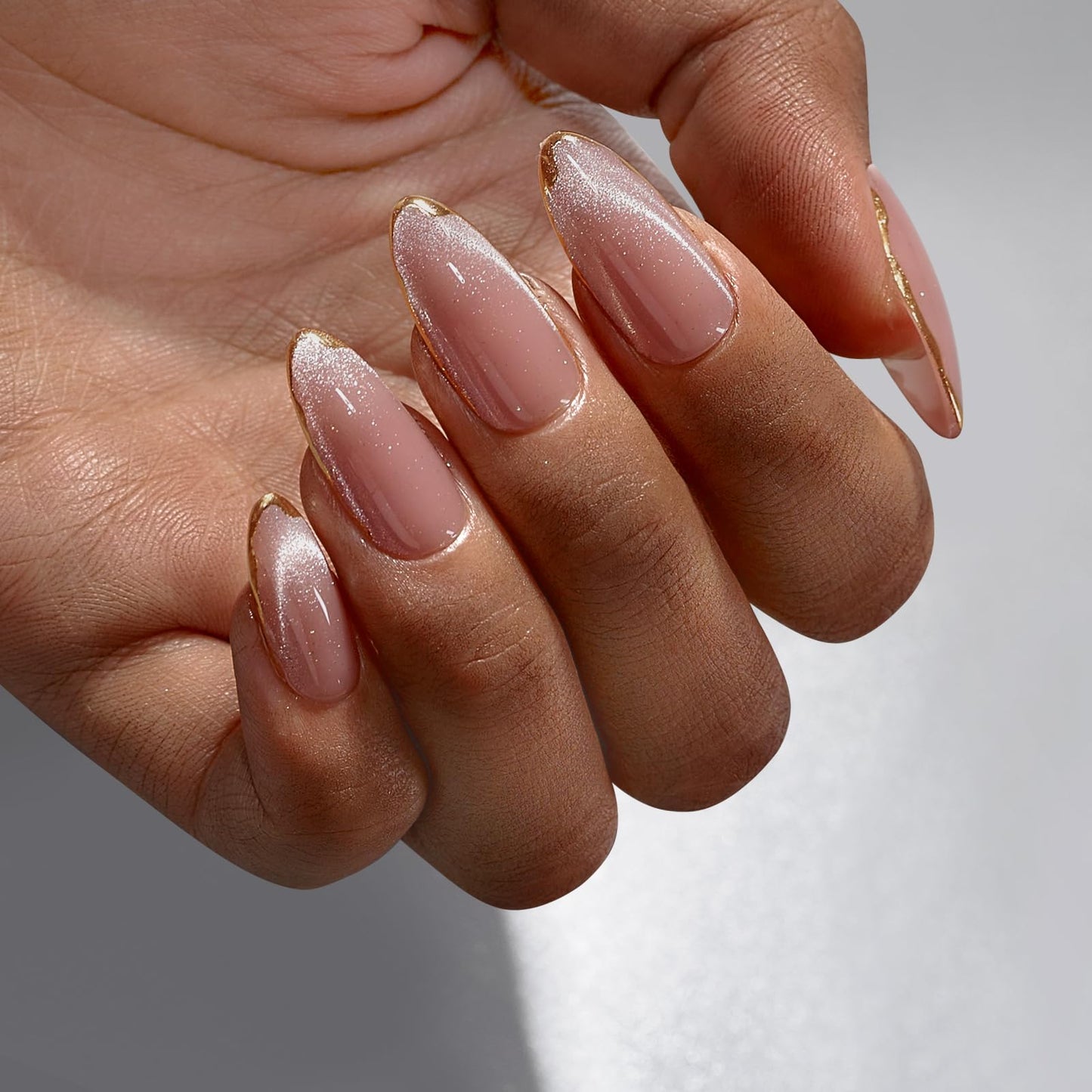 BTArtbox Press On Nails Almond -Soft Gel Fake Nail with Nail Glue, Reusable Opaque Short Stick On Nails, Falling Star Cat Eye & Knightshield