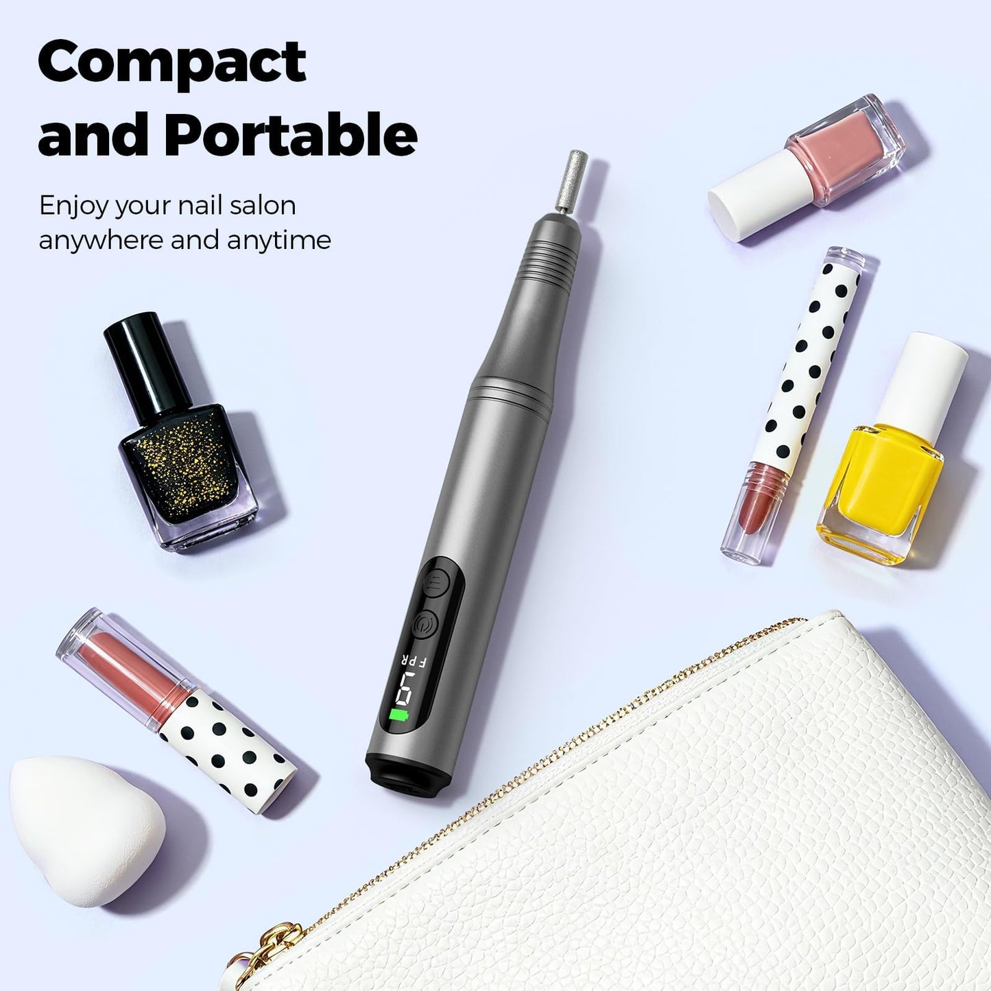Electric Nail Drill Kit, Electric Nail File Cordless Nail Drill Machine for Acrylic Gel Dip Powder Nails, Professional Portable Manicure Pedicure Rechargeable Lightweight for Home Salon Use