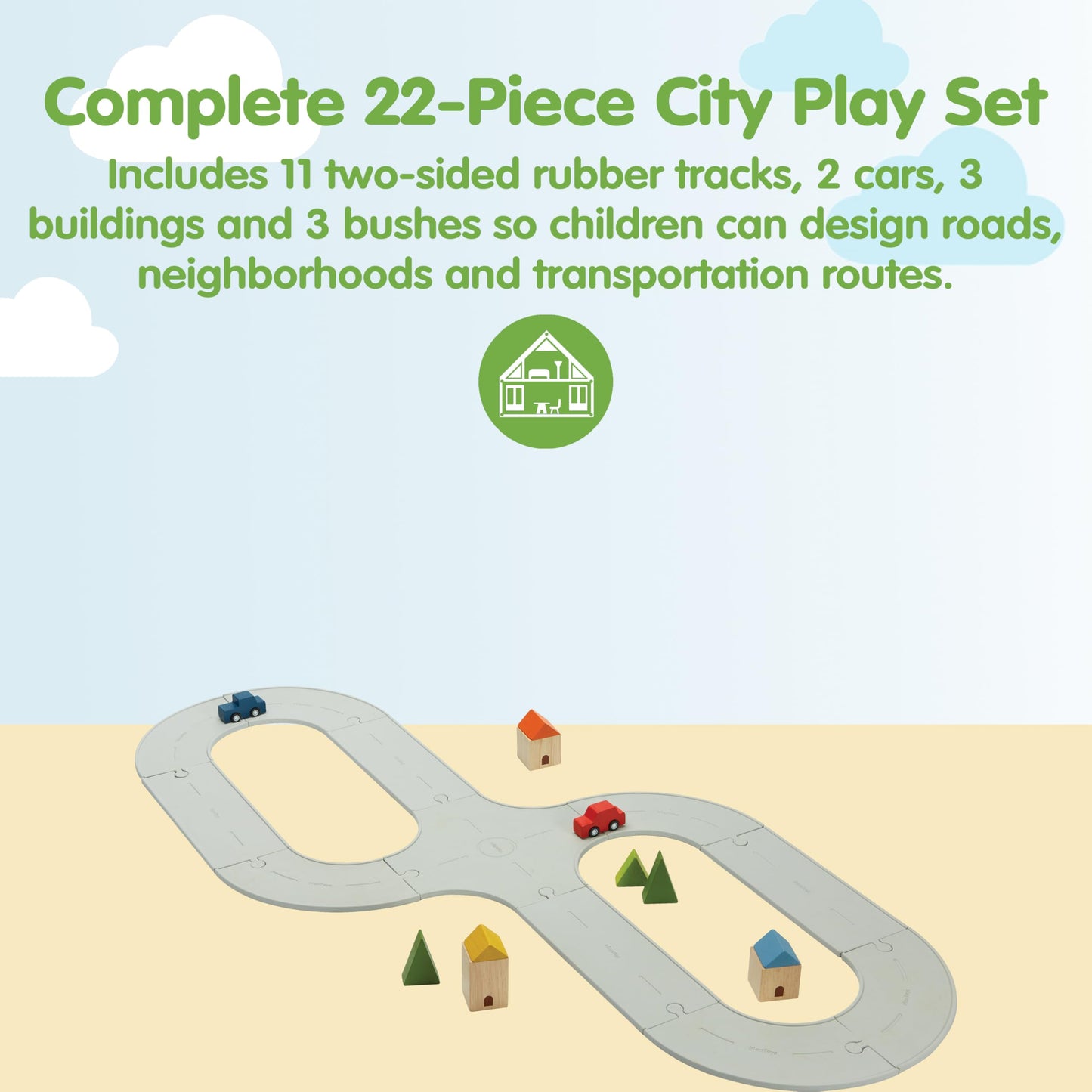 PlanToys® Road & Rail Set Montessori Imaginative and Creative Play Set | Early Language, Problem Solving and Coordination Activity | Eco Friendly Road and Rail Building Set