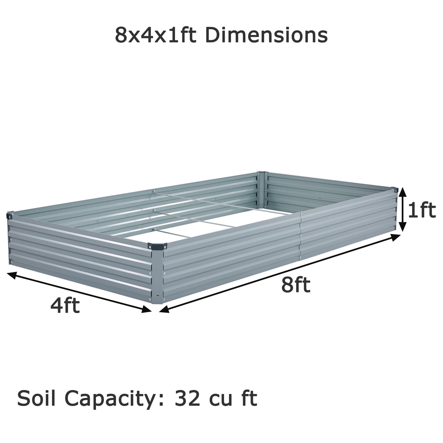 Foxlang 8x4x1ft(2 PCS) Galvanized Raised Garden Bed,Outdoor Planter Box Metal Patio Kit Planting Bed for Vegetables Flowers Herb,Gray