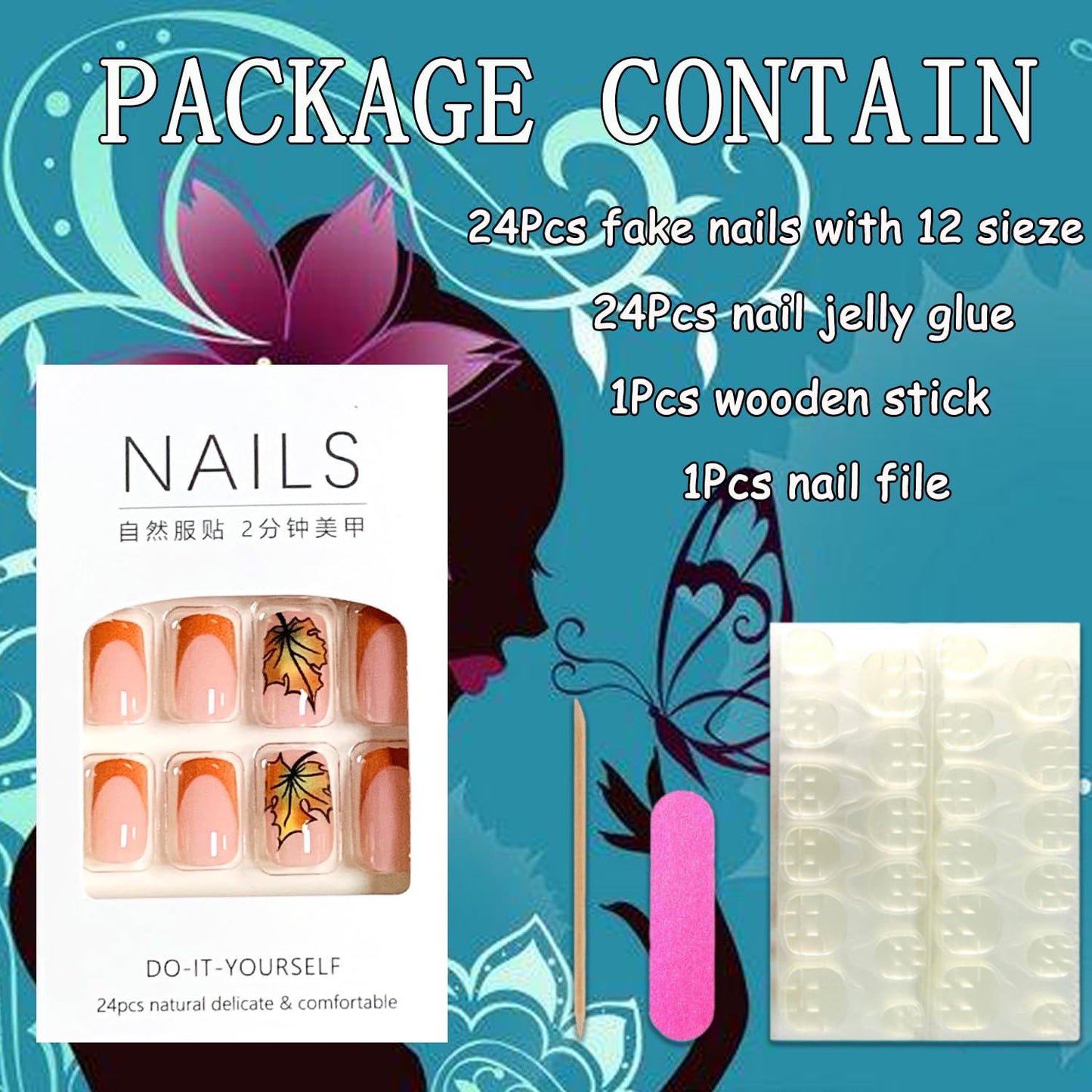 EYZOTSF Thanksgiving Press on Short Square Nails Acrylic Fall False Nails with Maple Leaf Designs Artificial Autumn Leaves Square Fake Nails Holiday Glue Stick ons Fingernails for Women(JB912)