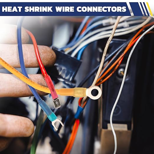 haisstronica 200PCS Heat Shrink Fork Spade Connectors #8 Waterproof Marine Grade Fork Terminal Connectors U-Type Red 22-16 Gauge