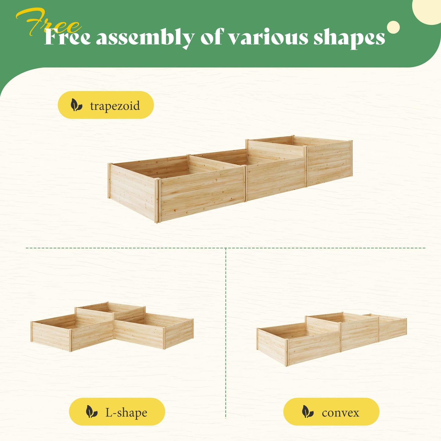 SPECRAFT 2-Tier Raised Garden Bed, 23-Inch Deep Fir Wood Planter Box with Mortise & Tenon Structure, 3-Section Open Base for Vegetable, Flowers & Herb, for Backyard, Garden, Patio, 142 x 49 x 24 in