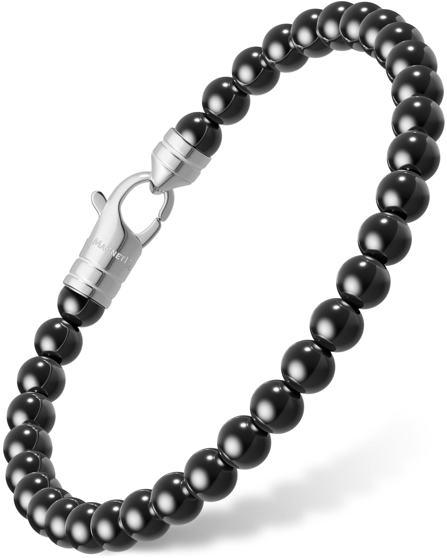MagnetRX® Hematite Magnetic Bracelet – Max Strength Magnet Stones – Elegant Beaded Hematite Bracelets for Men and Women (Classic | Large)