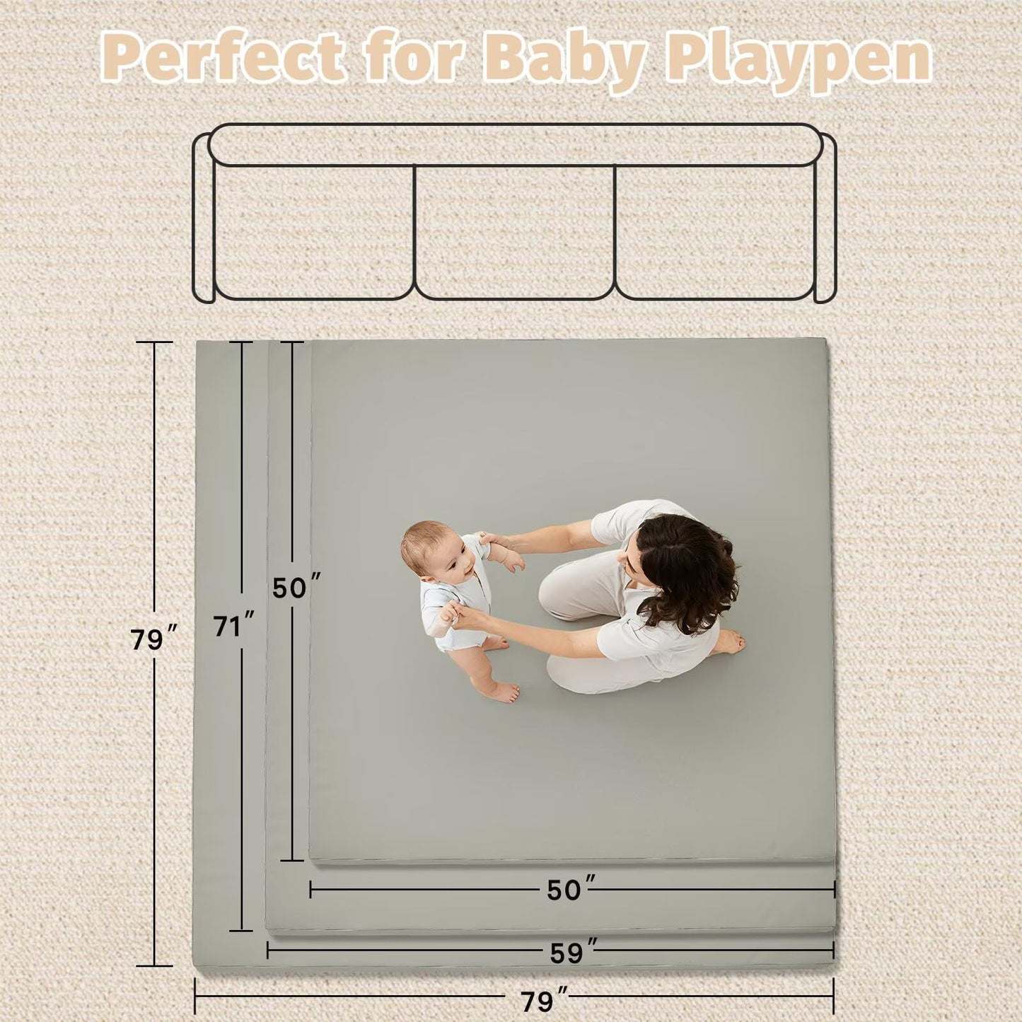 ILPEOD Waterproof Baby Play Mat for Floor Memory Foam 50 * 50 Cushion Playpen Playmat Tummy Time Crawling Mat Nursery Rug Thick Pad Create Soft & Safe Area for Infants,Toddler,Kids,Grey