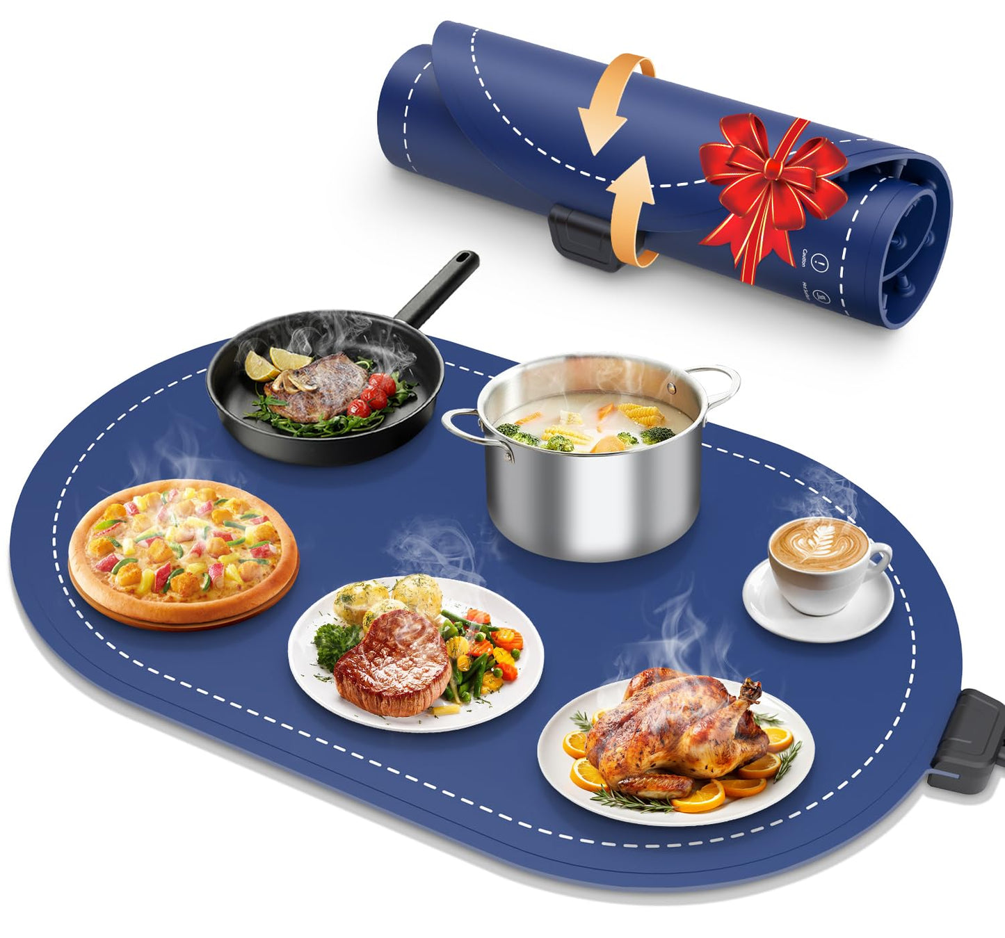 seenlast Warming Mat for Food with Adjustable Temperature Timer,10S Fast Heating Silicone Food Warmers for Parties Buffet and Home Daily,Food Warming Mat with Insulating Pad Raised Feet Protects Table