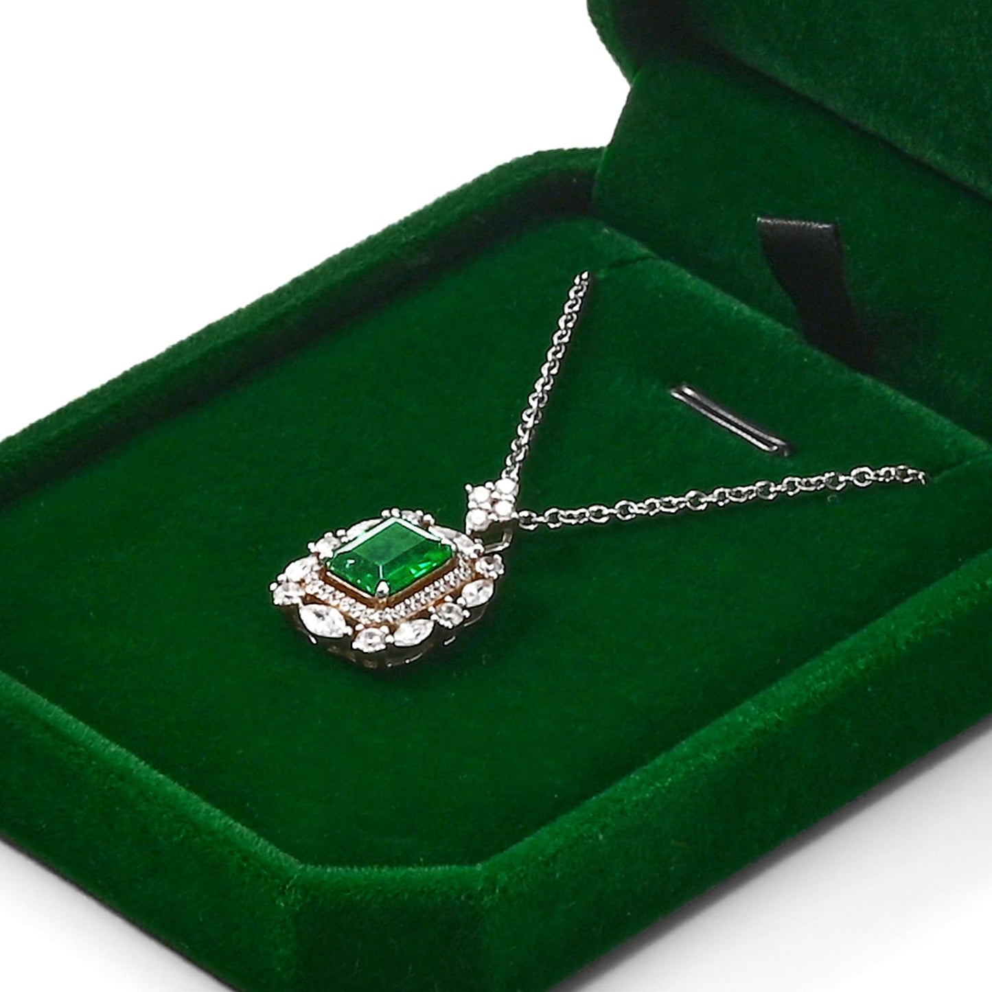 Woodten Green Small Necklace Box Velvet Jewelry Gift Box for Pendant Necklace Octagonal Jewelry Pendant Gift Box