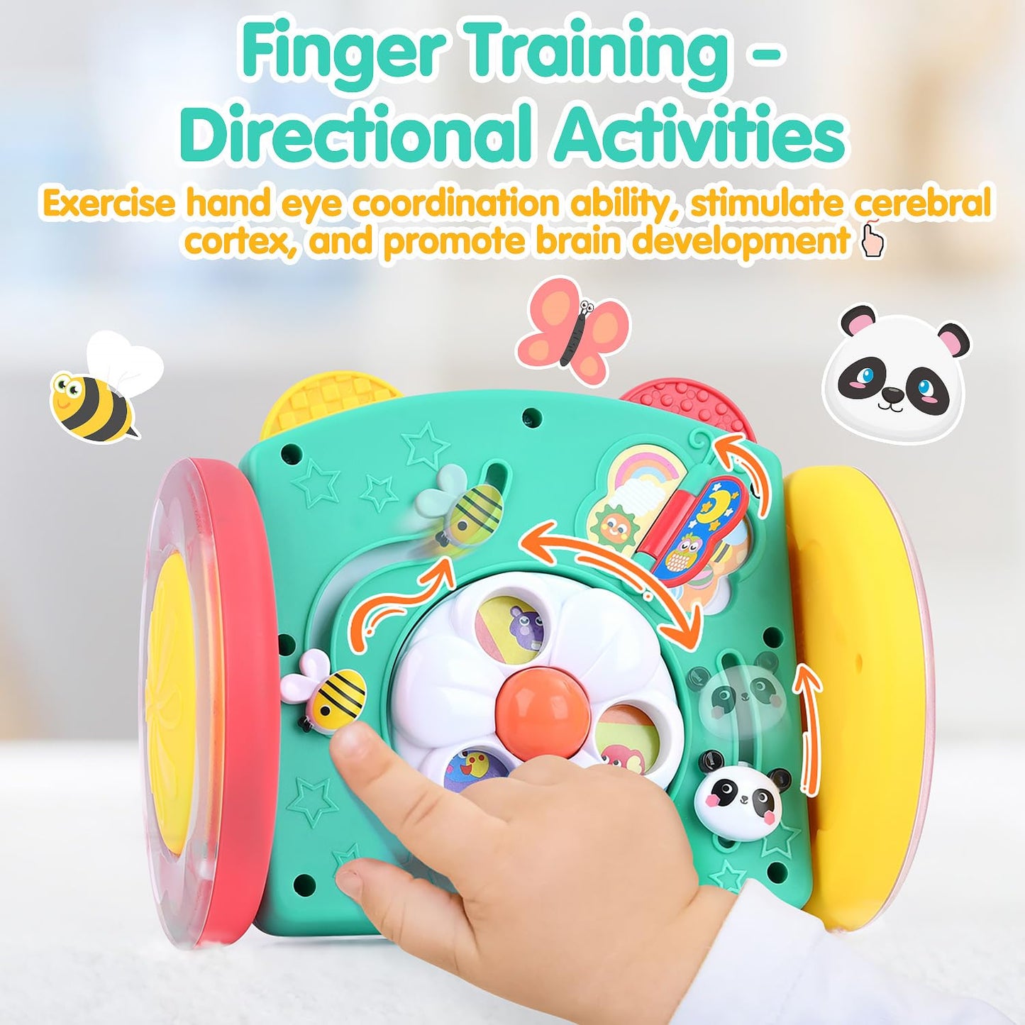 PLAY Tummy Time Toys Rolling Baby Mirror Activity Toy for Newborn 0 3 6 9 12 Months with Teethers Infant Mirror Crawling Montessori Toys for Brain Development Visual Stimulation, Double-Sided