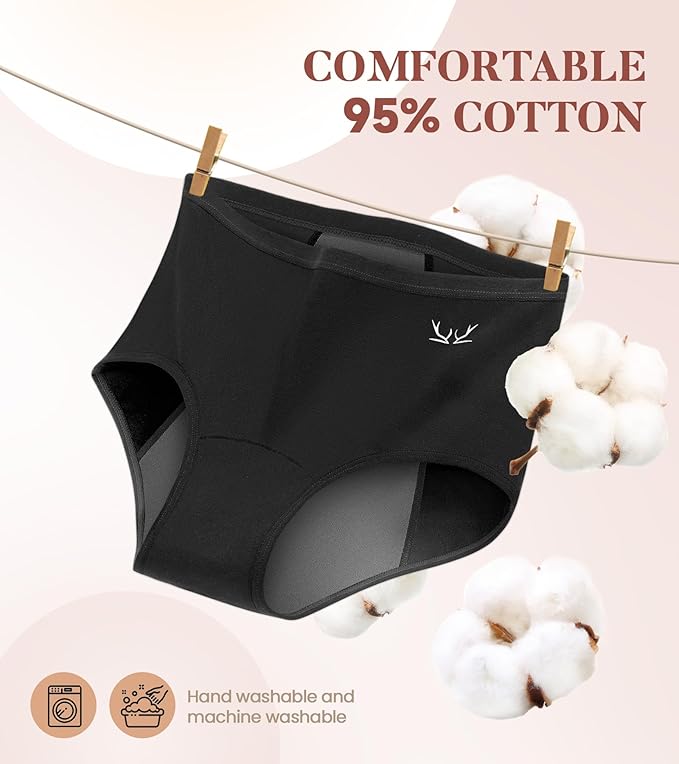 Benirap Period Underwear for Women Heavy Flow Leakproof High Waisted Cotton Panties Postpartum Menstrual Briefs 3 Pack