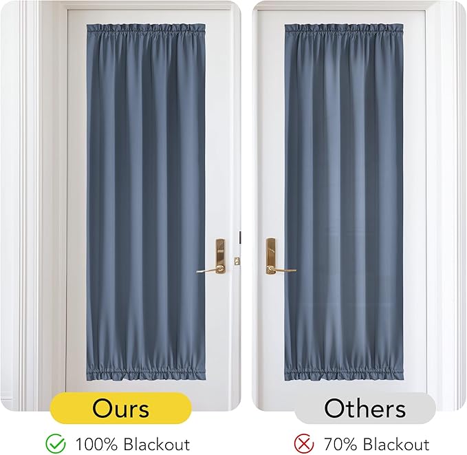NICETOWN 100% Blackout French Door Curtains, Privacy Door Curtains for Window, 25 X 72 Inch Long Room Darkening Blinds, Thermal Insulated Window Shades for Bedroom, 1 Panel, Stone Blue
