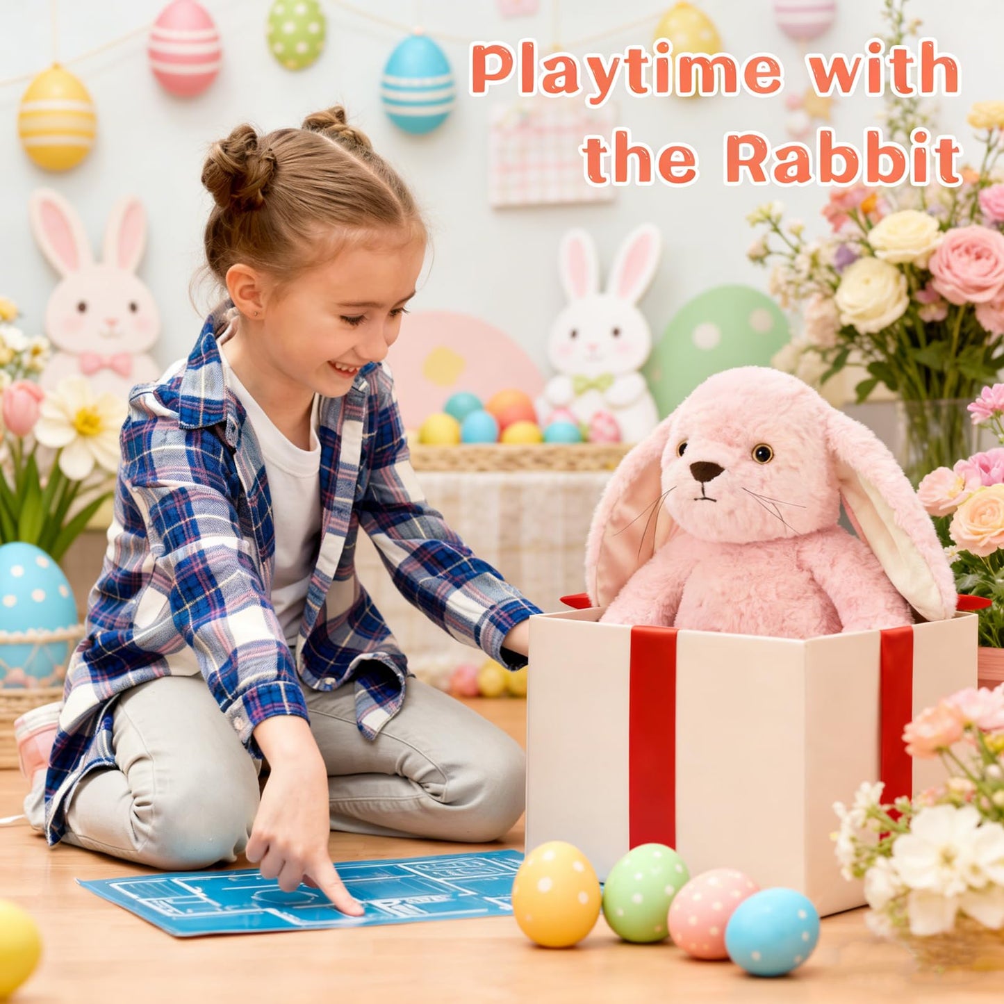 Tezituor Big Pink Rabbit Stuffed Animal, 18 inch Large Easter Stuffed Bunny Plush Body Pillow with Long Ears for Boys Girls, Hugging Soft Rabbit Plush Toy Gift for Easter Party Decor