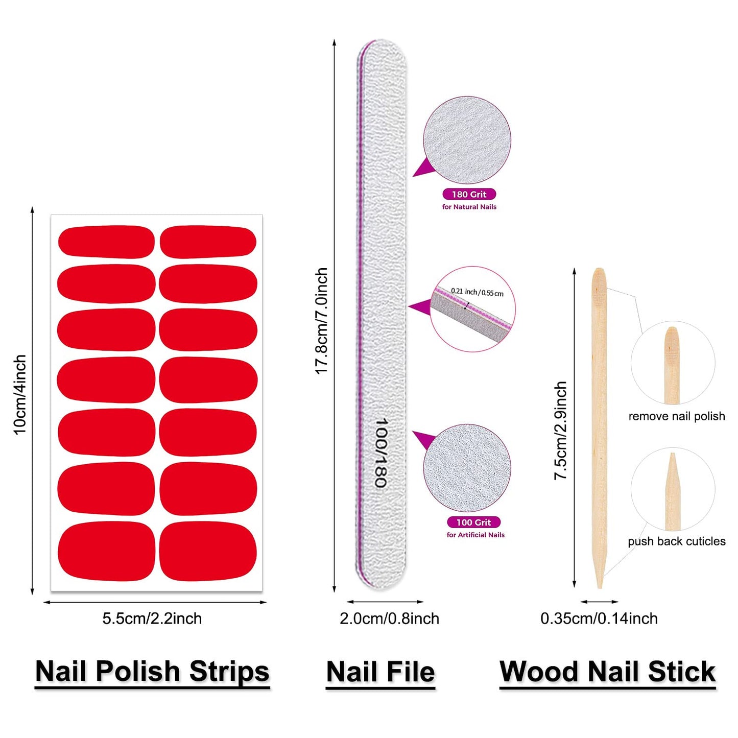 DANNEASY 24 Sheets Nail Polish Strips Full Nail Wraps - Red Pink, Self Adhesive Gel Nail Strips Stick on Nail Polish Stickers for Women Nail Art Accessories with 1pc File, Cuticle Stick