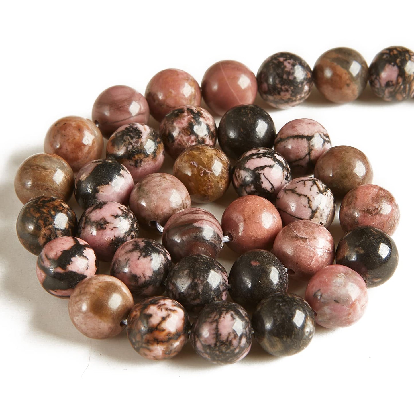 60pcs 6mm Pink Black Rhodochrosite Beads Natural Gemstone Beads Round Loose Beads for Jewelry Making