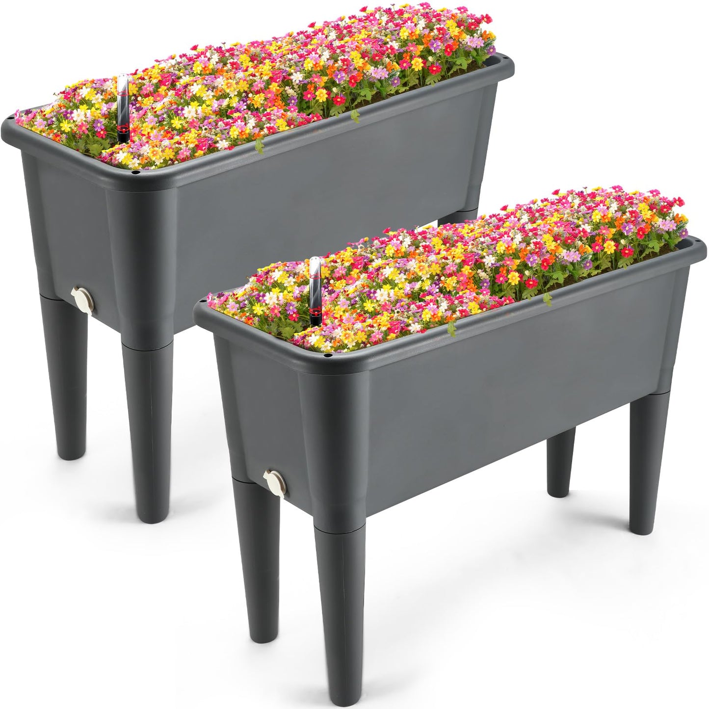 Yungyan 2 Pcs Self Watering Raised Garden Bed with Water Level Indicator, 13.2 Gallon Elevated Plastic Planter Box for Vegetables, Herbs, Flowers, Outdoor, Indoor(Gray,2 Pcs)