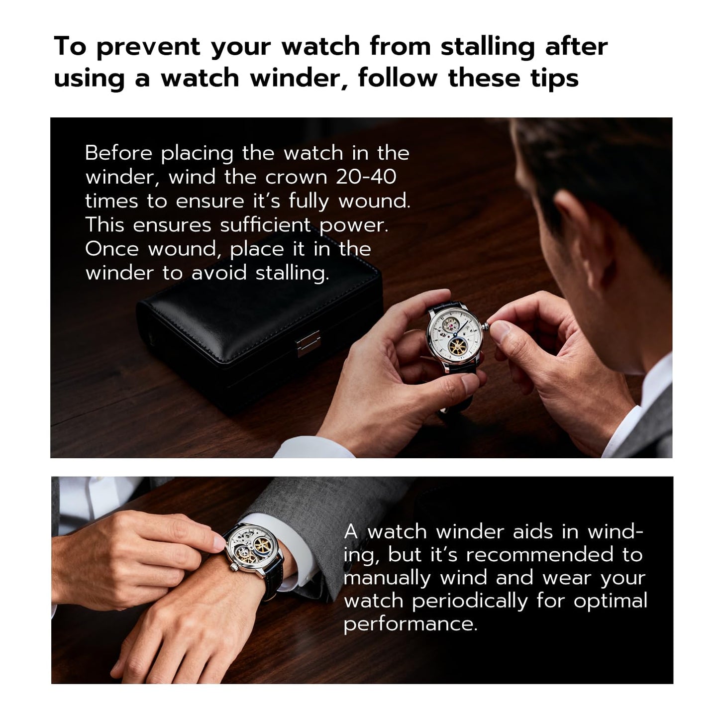 Mcbazel Watch Winder with Led Light, Dual Watch Winder Box for Automatic Watches, Ultra-Quiet Motor, 5 Rotation Modes, Gifts for Men, Beloved, Women - Brown