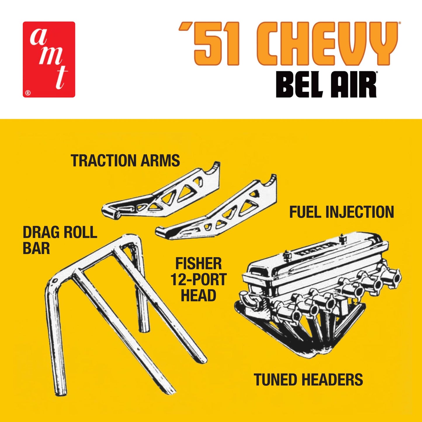 AMT Skill 2 Model Kit 1951 Chevrolet Bel Air 2-in-1 Kit Retro Deluxe Edition 1/25 Scale Model