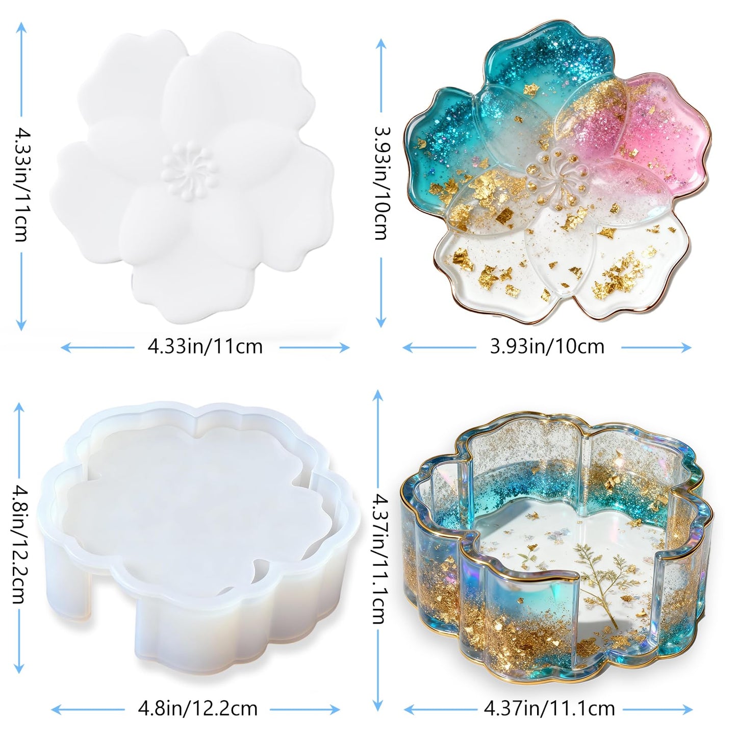 Panamalar Silicone Coaster Resin Molds, 5PCS Flower Coaster Molds with Holder Mold for Epoxy Resin, Coaster Tray Resin Casting Molds for DIY Art Craft Home Decoration Table Wine Cup Mat