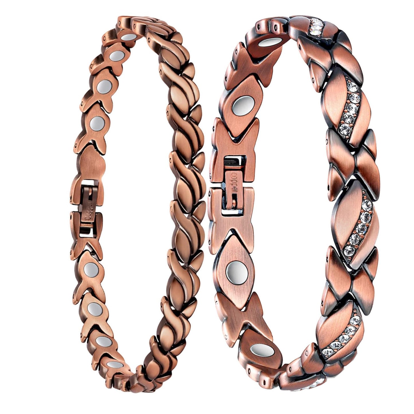 Copper Bracelet for Women, 99.99% Pure Copper Megneetic Bangle Arthritis, Effective Neodymium Lympunclog, Titanium Steel Heart Crystal Bracelets, Pulsera de Cobre para Mujer