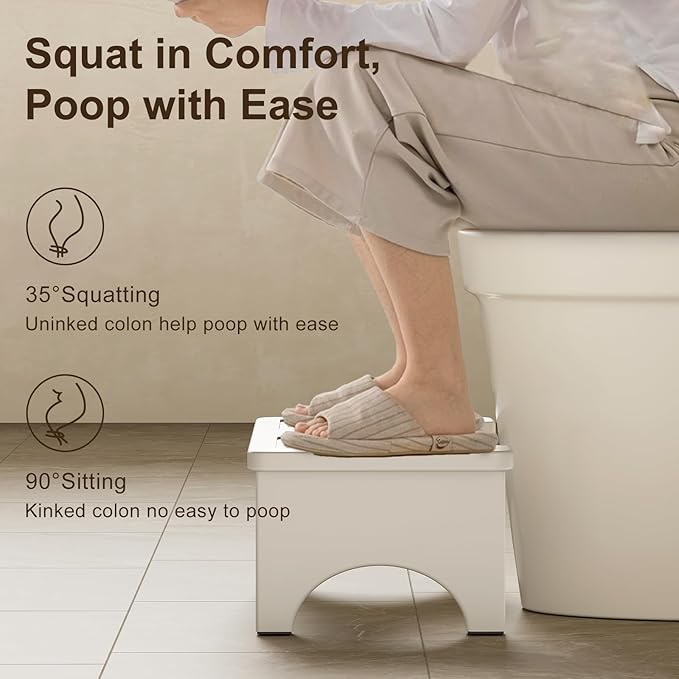 Osivaes 7 Inch Bamboo Toilet Stool Squat Adult, Foldable Squatting Potty for Adults, Ergonomic Poop Stool with Non-Slip Surface, Portable for Bathroom & Travel, White