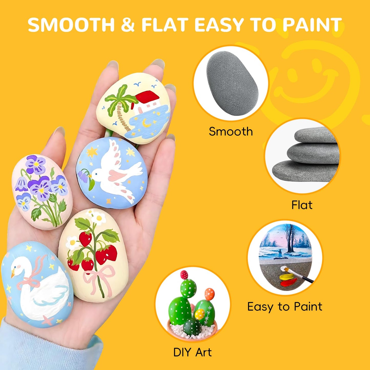 Simetufy 60pcs River Rocks for Painting Flat Smooth Stones for Arts DIY Kindness Rocks Craft Multiple Sizes