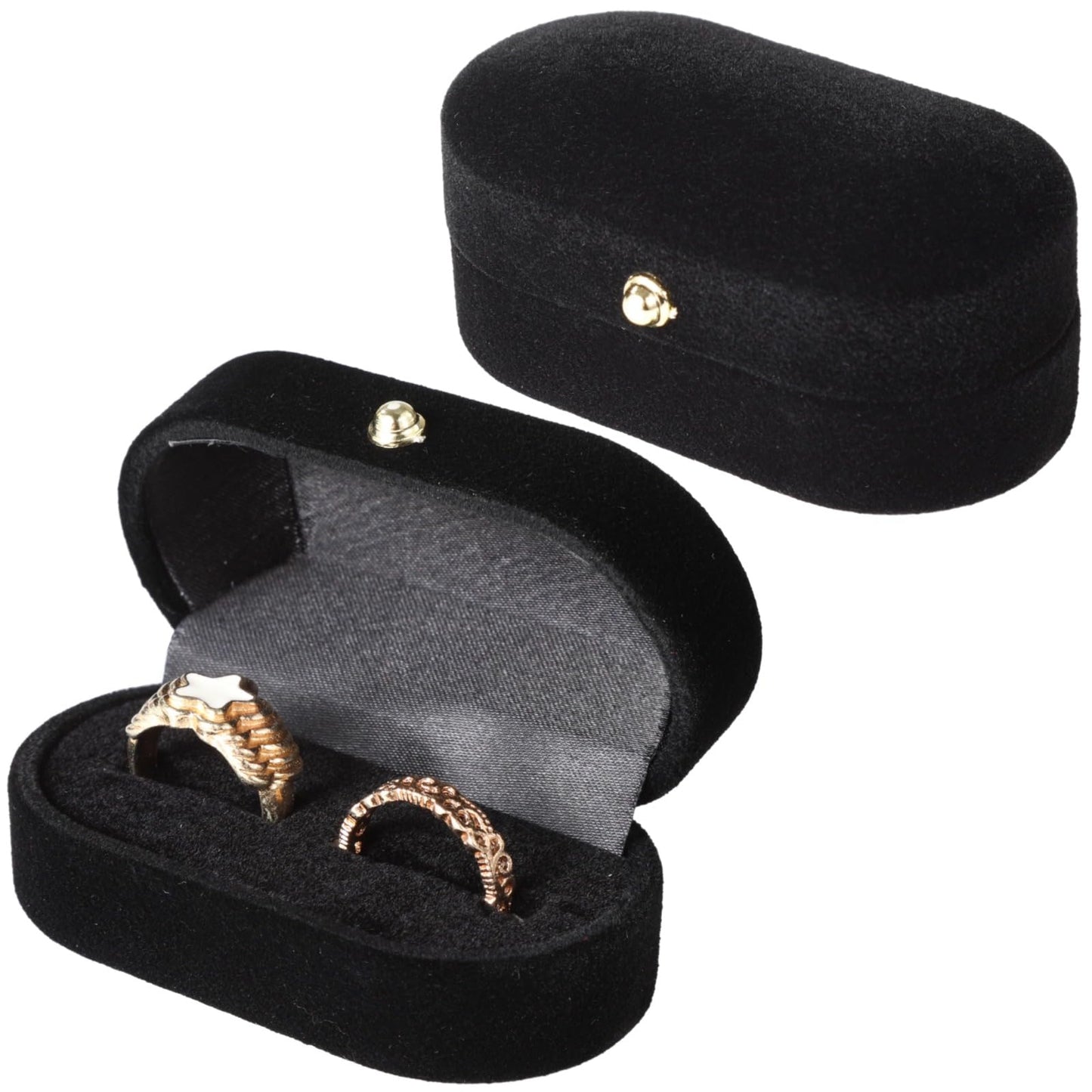 Toyosport 2 PCS Dual Slots Velvet Ring Boxes, Black Elegant Oval Ring Case for Weddings and Anniversaries