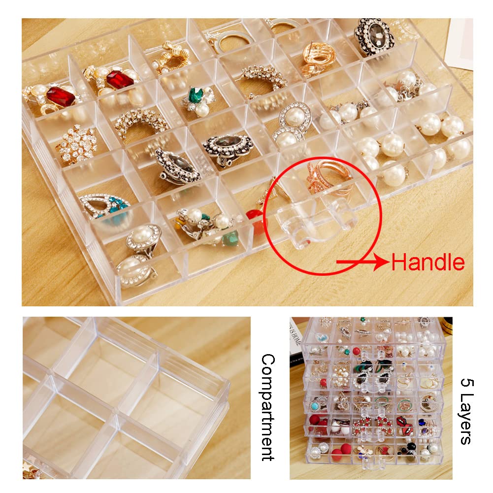YUFONG Earring Storage Box Organizer, Acrylic Jewelry Storage Box Holder 5 Drawers Transparent Jewelry Display Stand with 120 Small Compartments Gift Boxes for Women Girls (Clear)