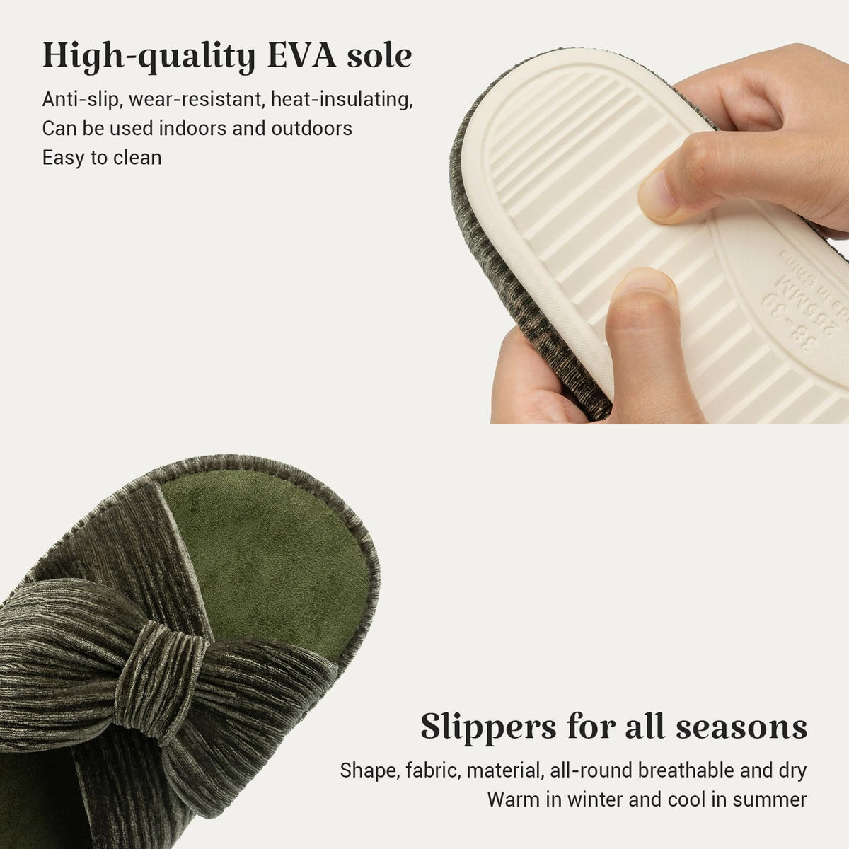 Slippers for Women Memory Foam House Bedroom Bow Crossbands Pearlescent Slipper Shoes Comfy Trendy Gift Slippers Olive Size 5 6 5.5