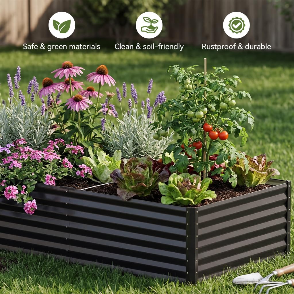 COMHOMA Galvanized Raised Garden Bed,6x3x2ft Large Metal Planter Box for Outdoor Vegetables,Corrugated Steel Herbed Plants Container,Extra Deep Gardeners Kits with Open Bottom