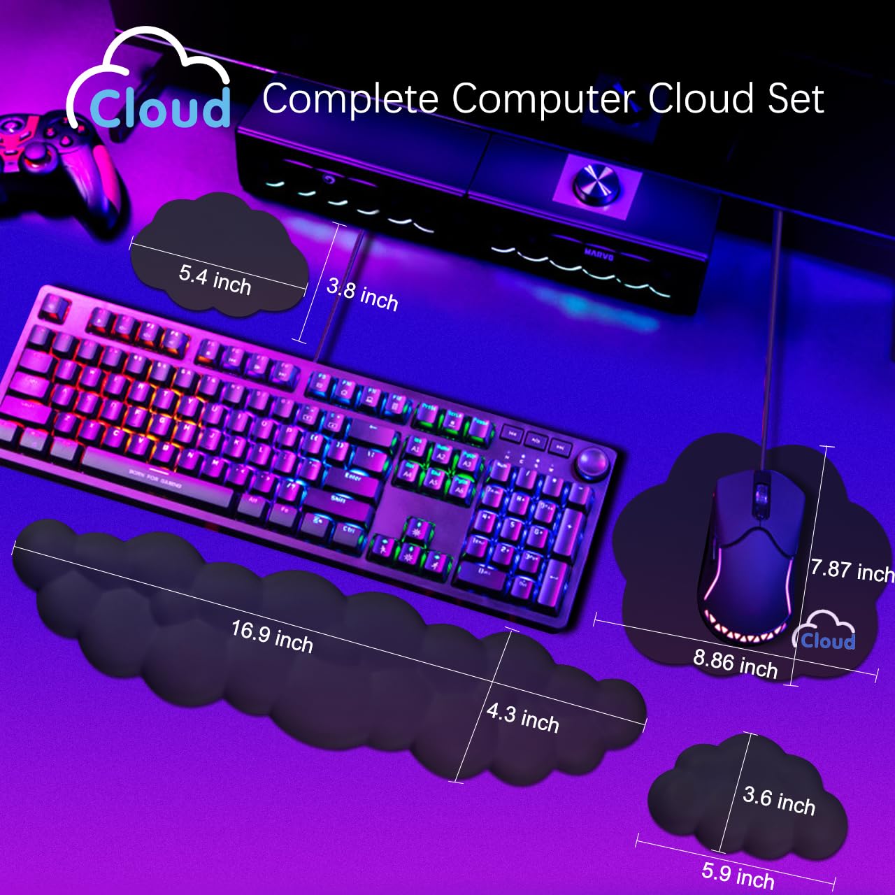 Cloud Wrist Rest Keyboard Palm Rest with Non-Slip Base for Computer Gaming Wrist Rest, YAMJUG Cloud Arm Rest Keyboard Wrist Pad Black