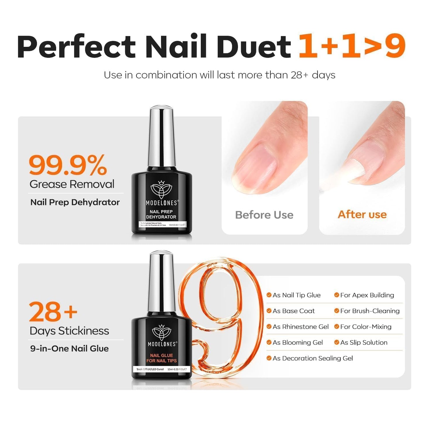 modelones X Nail Gel Kit Almond, Upgrade 15Sizes Fake Nails, 9-in-One Glue Dehydrator & Mini U V Light Clipper, 510Pcs Medium Almond Press on Tips for Extension DIY Salon Home Gift