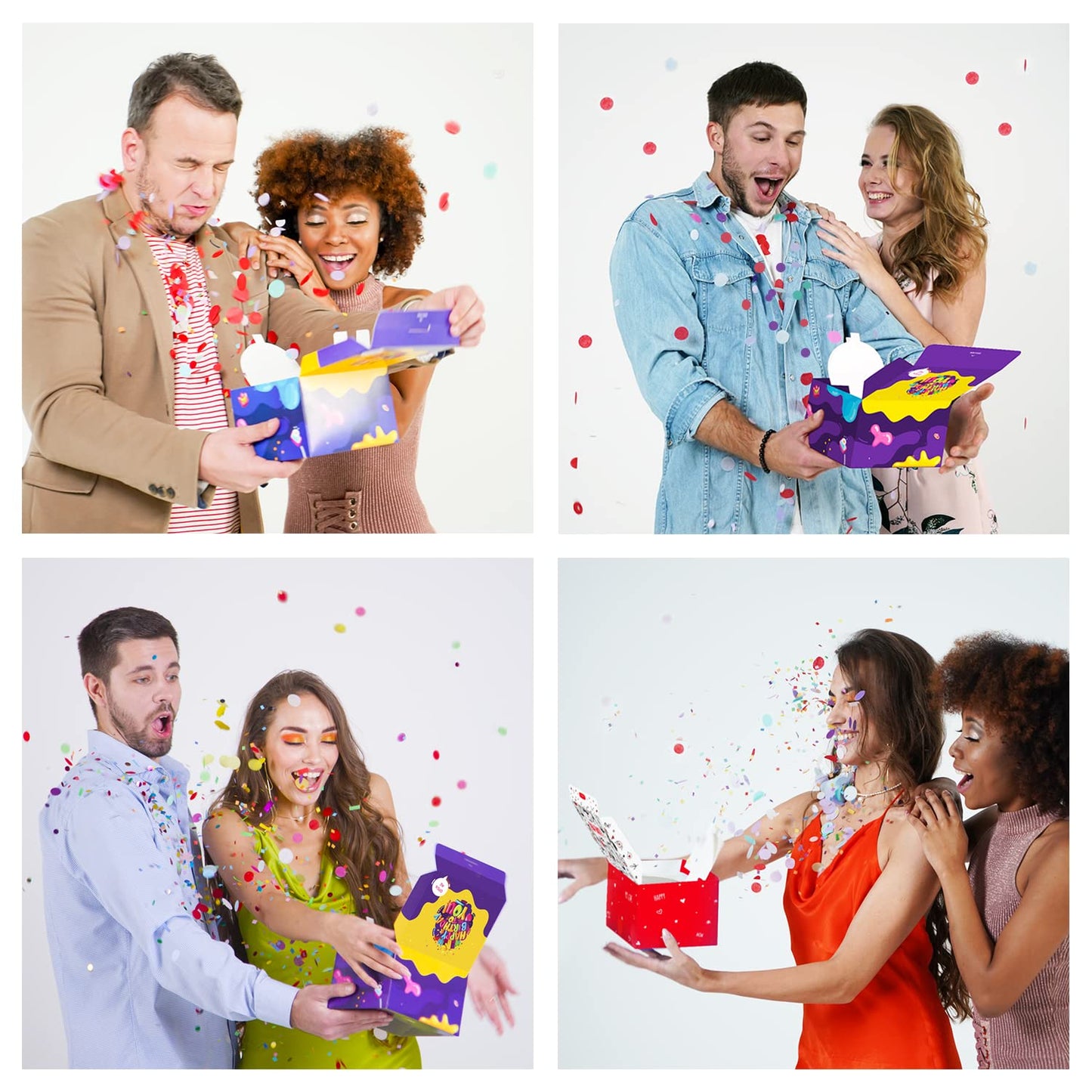 FETTIPOP Gift Box Surprise Exploding Confetti Kit (Black Premium) Happy Birthday, Prank Pop Up 7.2x5.5x4.3 in.