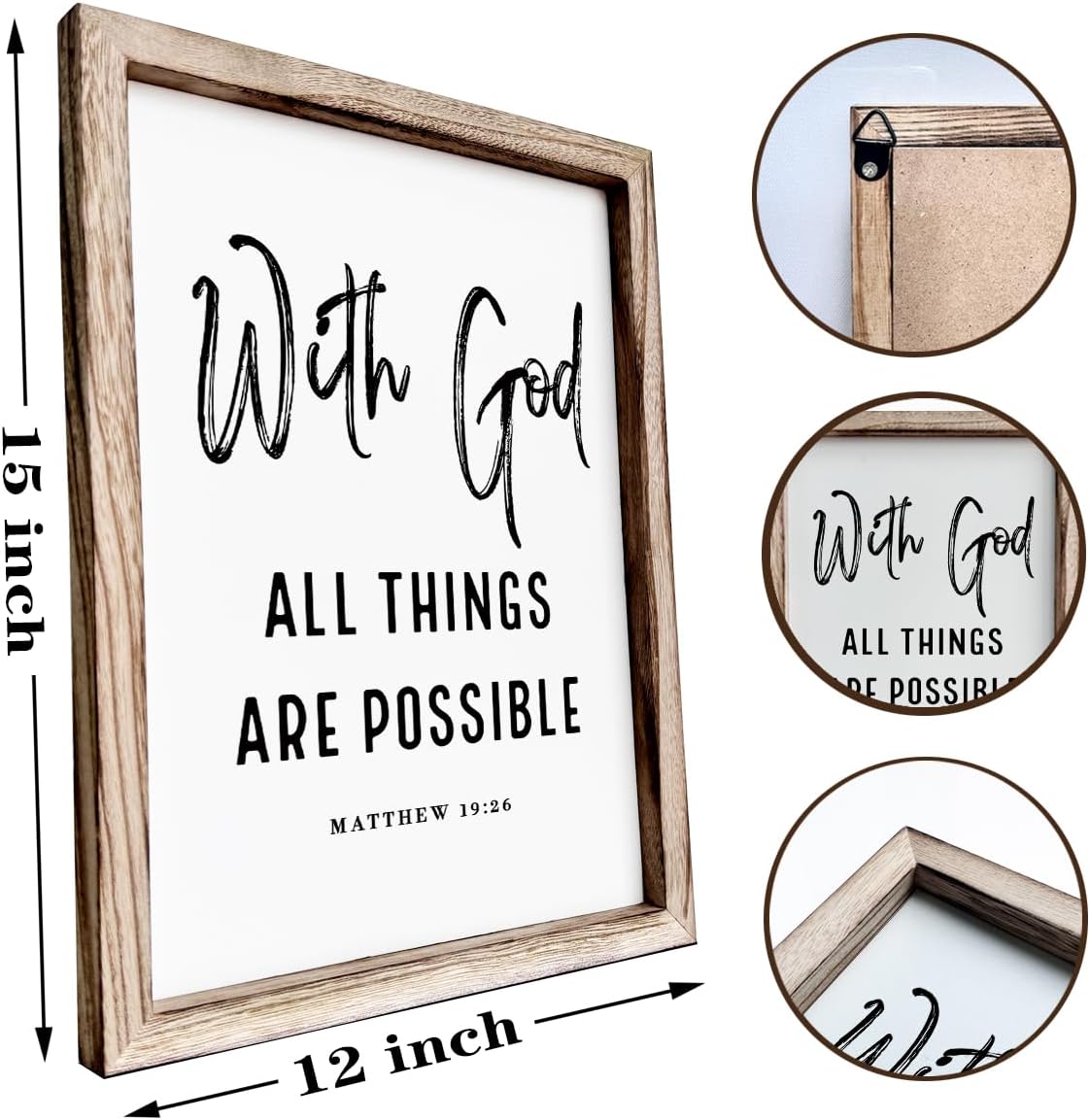 Christian Wooden Wall Signs, Religious Home Decor, Farmhouse Decor for Home Office, Christian Gift, Hanging Framed Wall Plaque 15 * 11.5 inches, With God All Things are Possible Sign