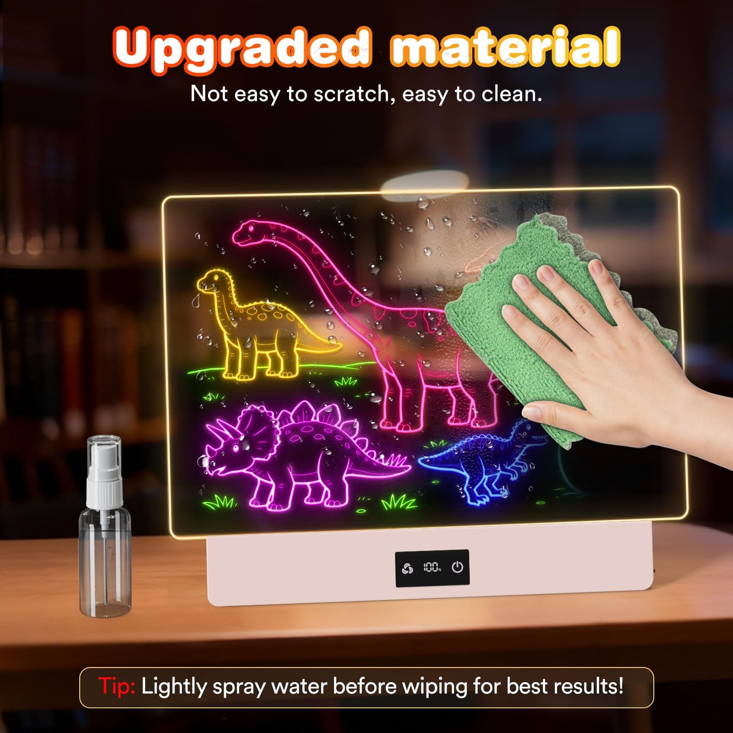 LED Drawing Board, 16" Rechargeable Light Up Drawing Pad with 2000mAh Rechargeable Battery, Multi-Functional LED Display Board for Drawing/Message/Night Light, Creative Gift Art Kit, Pink