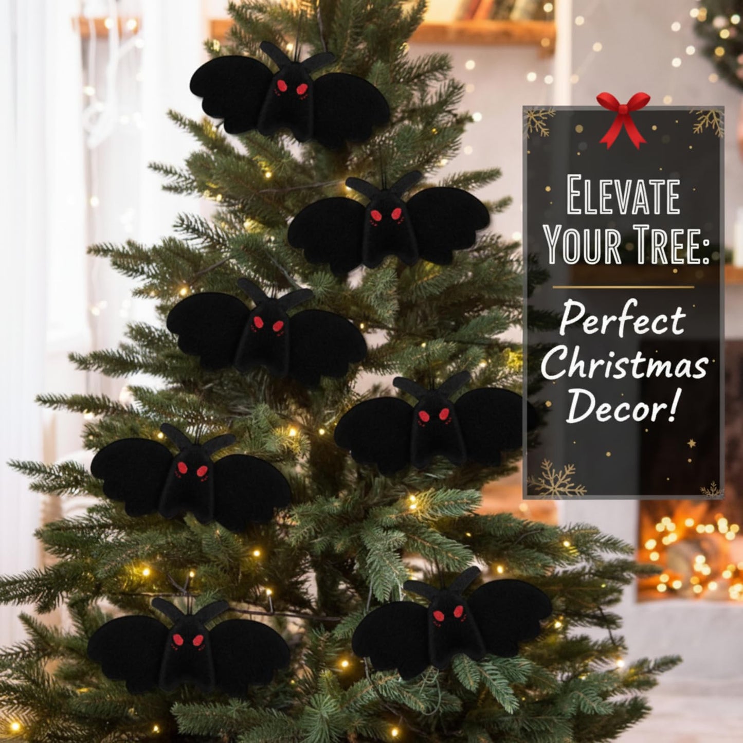 Jenaai 12 Pcs Mothman Christmas Tree Ornament Creepy Goth Stuffed Mothman Animals Decoration Dark Theme Bat Shape for Xmas Tree Fireplace Hanging Home Ornaments Party Gifts